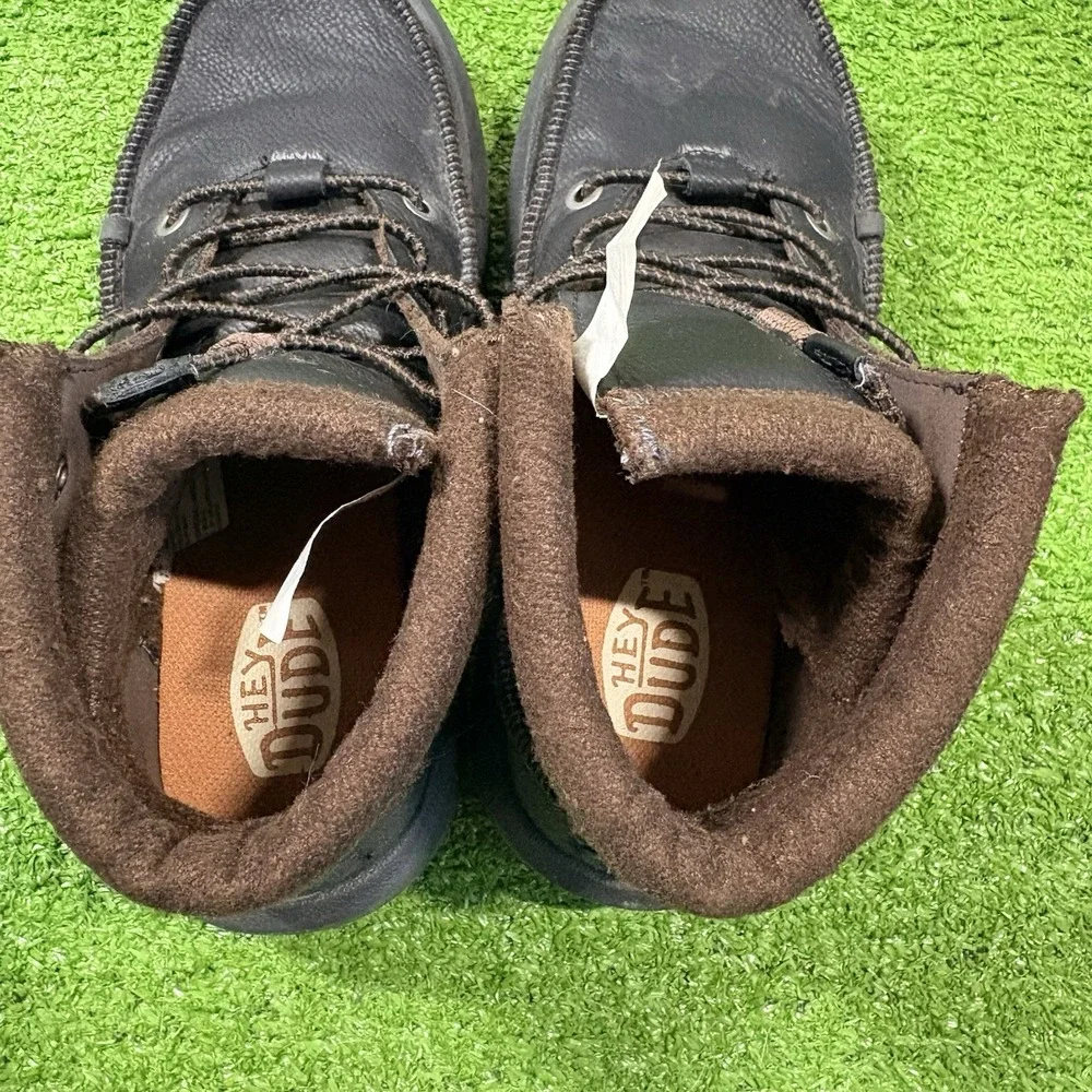 Hey Dude Youth Bradley Classic Boots Sz 4 Leather Wool Blend‎ EUC Lace Up Comfy